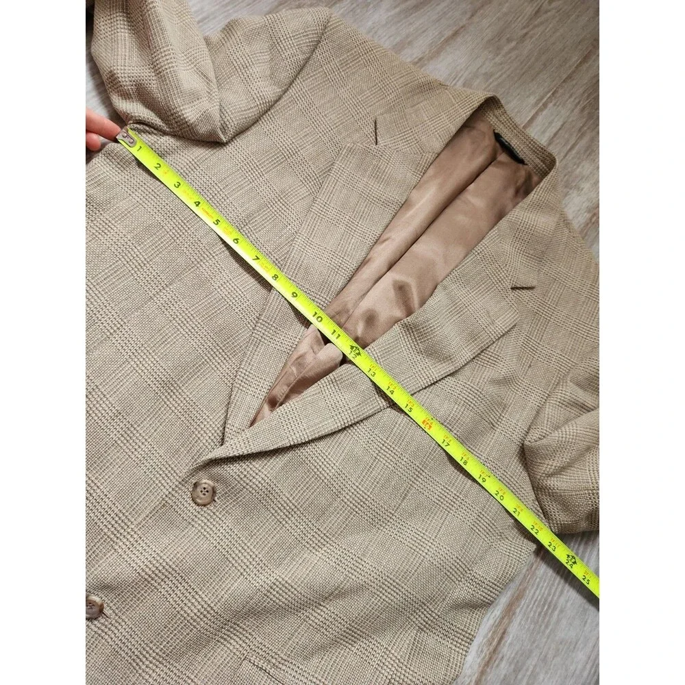 Alan Flusser Wool Linen Blend Tweed Double Breasted Blazer Beige Lined Mens 43T